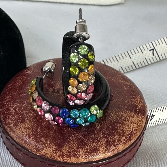Two pair of open hoop rainbow rhinestone earrings - Picture 3 of 10